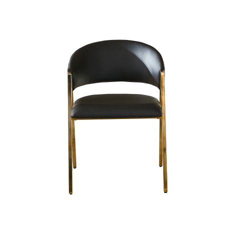 Chaises de salle à manger en similicuir noir (Lot de 2) — Chaises modernes minimalistes avec dossier, associées à des structures luxueuses en métal doré (Adaptées aux salles à manger et aux salons) (1/4)