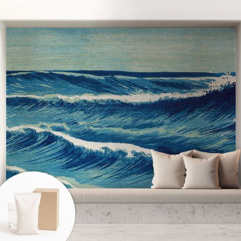 Papier peint intissé avec imprimé pour intérieur moderne application facile a motif - Colle incluse gratuite Vagues de la mer 208x146 cm (1/5)