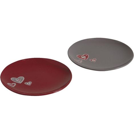 Lot de 2 assiettes rondes en grès – Motif Cœurs –  21 cm (1/4)