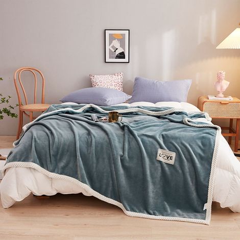 Couverture - Flanelle Microfibre - 120 x 200 cm - Pour Canapé Lit Climatisé - 900 g - Verte - 1 Pièce (1/5)