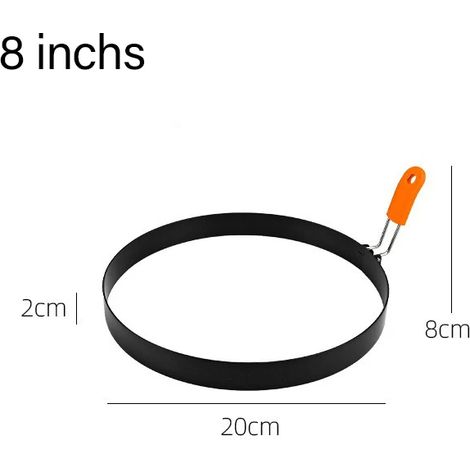 (20 cm) Cercle à œufs au plat en acier inoxydable avec poignée en silicone résistante à la chaleur, antiadhésif, pour œufs brouillés. Convient pour les œufs au plat. (1/5)