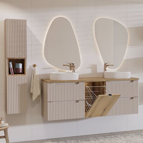 Doppelwaschtisch und Hängesäule 160.4cm Riva mit 4 Schubladen, Kaschmir (1/5)