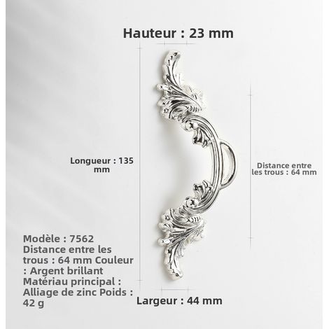 10er Set Schrankgriffe Retro aus Zinklegierung, Hängering in Gold und Antiksilber mit gravierten Mustern, Möbelbeschläge für Schubladen, Lochabstand 64 mm (Modell Glänzendes Silber 7562)-lsw