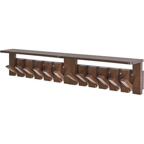 Perchero de pared con estante y ganchos retráctiles - Madera de nogal (1/5)