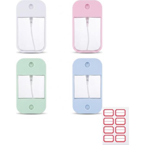 4 Pièces Mini Pulvérisateurs 45ml avec Étiquettes, Flacons Réutilisables Bleu Clair et Rose Pâle pour Parfum et Eau Florale, Accessoire de Voyage Compact pour Sac à Main et Bureau (1/5)