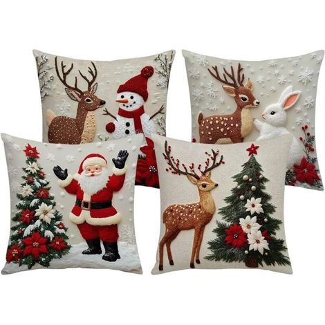 Housses de coussin Housses de coussin décoratives rouges pour la maison, Noël – Idéales pour canapé, chambre, salon, lot de 4.