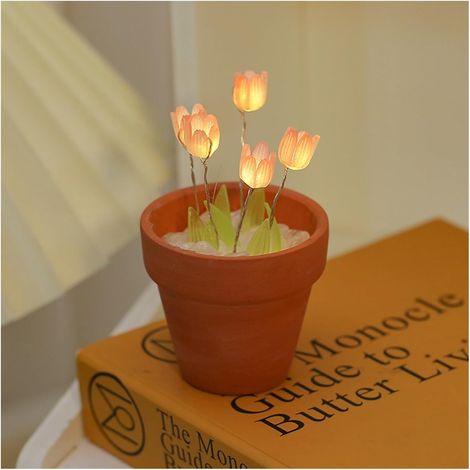 Lampe Tulipe Mini DIY 5 Fleurs, Décoration Romantique Lumineuse pour Bureau Chambre, Lampe Créative Cadeau Maison (1/4)