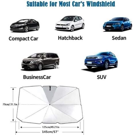 Pare-Soleil Voiture - Pliable - UPF50+ - 145 x 79 cm - Titane Argent - 1 Pièce (1/4)