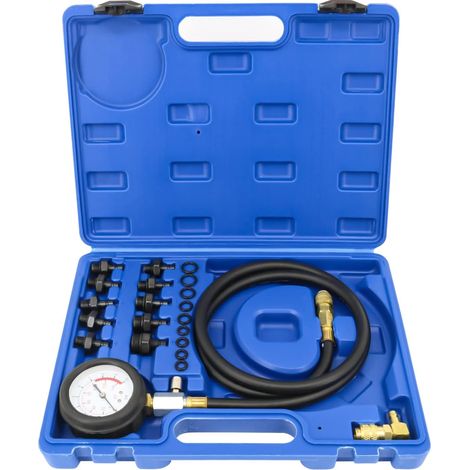 Probador de presión de aceite, manómetro de presión de aceite de motor de 140 psi (10 bar), kit de herramientas universal con adaptadores para automóviles, camiones y tractores (azul). (1/5)