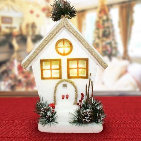 TrAdE Shop Traesio - Casetta Con Rametti Bacche E Pigne Con Luce A Pile 32cm Decorazioni Natalizie - (1/2)