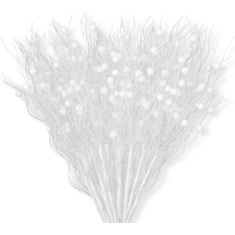 XEPHO 20 Branches Décoratives Blanches de Noël Artificielles - 43 cm - Avec Branches Scintillantes - Pour Décoration de Noël, Vase à la Maison, Mariage, Fête