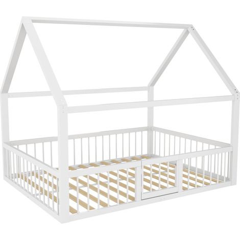 Letto a casetta in metallo bianco 140 x 200 cm con sponde, senza materasso HOMVRA (1/5)