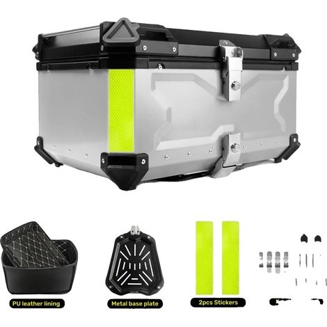 Baúl para motocicleta, aluminio, impermeable, plateado-65L-X (1/2)