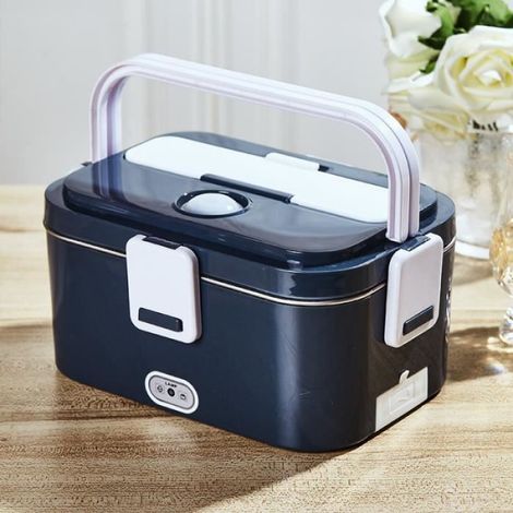 Boîte à repas chauffante 60W - - Lunch box électrique chauffante voiture portable 12V 24V - Bleu blanc (1/4)