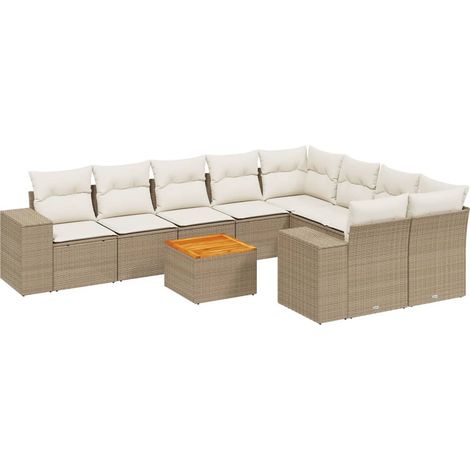 Set Divano da Giardino 10 pz con Cuscini Beige in Polyrattan vidaXL (1/5)