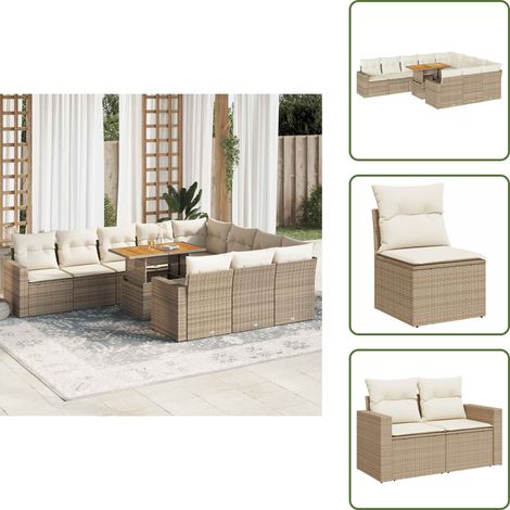 vidaXL Salon de jardin 11 pcs avec coussins beige résine tressée (1/5)