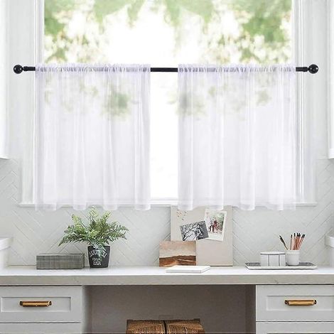 Rideau de chambre en lin texturé transparent, tringle à rideaux semi-transparente, rideaux blancs en lin texturé transparent (70 x 60 cm) (1/5)