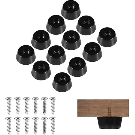 12 piedini in gomma, piedini in gomma per tagliere con viti in acciaio inossidabile, piedini rotondi in gomma neri avvitabili per tavoli e sedie in legno (0,41" x 0,86") (1/5)
