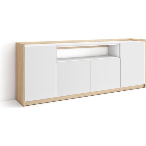Skraut Home - Aparadores para salón, 207x37x80cm, 4 Puertas, Armario, zapatero, Blanco y roble soft (1/5)