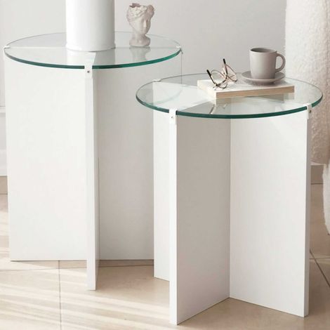 Lily Table gigogne (2 pièces)  VERRE TREMPÉ  Blanc (1/5)