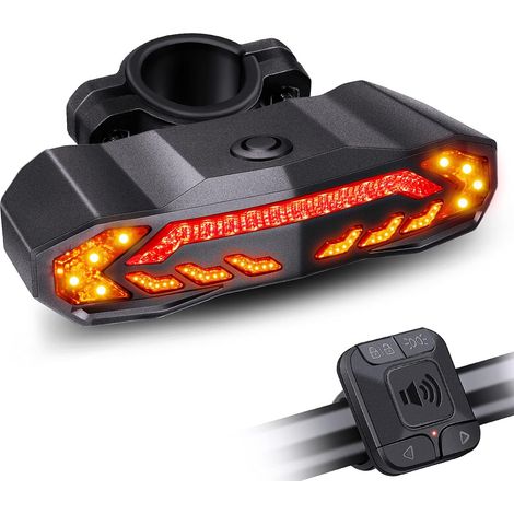 Fanale posteriore intelligente per bicicletta con indicatori di direzione, allarme clacson per bicicletta con telecomando, fanale posteriore ricaricabile, impermeabile, luci per bicicletta on/off
