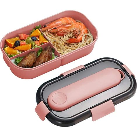 Boîte à bento étanche, boîte à bento à 3 compartiments pratiques, boîte à lunch durable pour enfants, boîte à lunch compatible micro-ondes, boîte à lunch étanche pour enfants, rose (1/5)