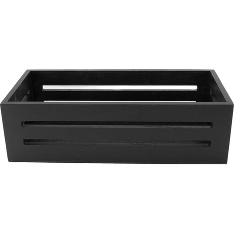 Panier de rangement en bois de paulownie noir 33 x 15 x 10 cm coffre de stockage polyvalent gain de place pour salle de bain chambre papier toilette (1/5)