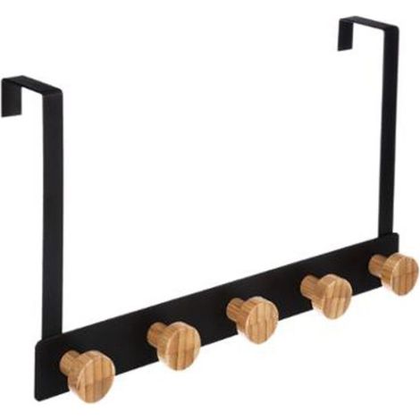 Patère murale 5 crochets métal bambou noir 20cm. Accroche solide design moderne pour décoration intérieure. (1/2)
