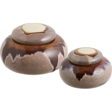 Set 2 barattoli in ceramica marrone con coperchio — misure assortite (1/5)