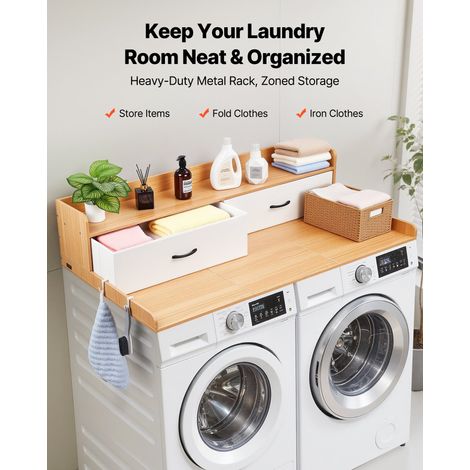 Comptoir pour Lave Linge et Sèche Linge avec Étagère, Plan de Travail pour Machine à Laver 137x69,9 cm, pour Rangement Aménagement… (1/5)