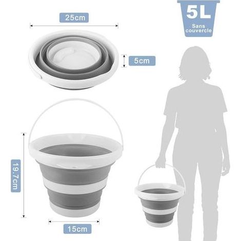 Seau Pliable 5L, Sceau Menage avec Poignée, Sceau Retractable en Silicone Seau Plage Enfant pour Jardin Camping Lessive Plage Pêche, Seaux a Glacon Bassine Pliable Bac en Plastique Le Lavage Voiture (1/4)