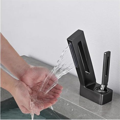 Modern copper bathroom faucet, waterfall style, hot and cold mixer tap for sink and vanity (1/4)