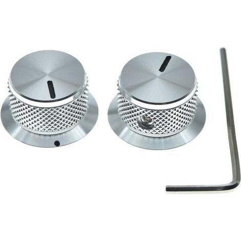 2 pezzi Manopole per potenziometro in alluminio da 1/4" Manopole universali a cappello a campana con vite di fissaggio per chitarra/basso/amplificatori/preamplificatori Argento con indicatore
