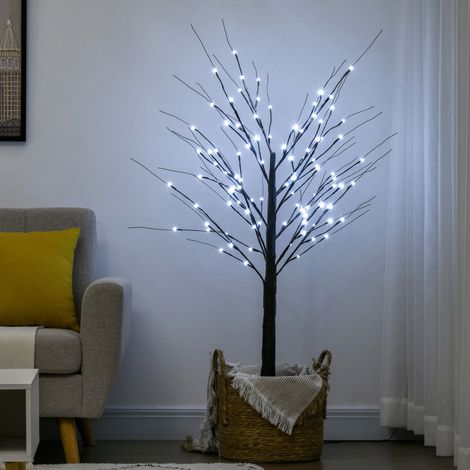 Bouleau artificiel avec éclairage LED, 96 micro-LED blanc froid, 150 cm, marron (1/5)