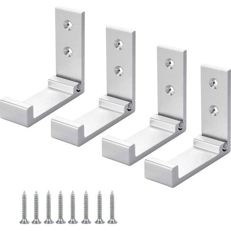 Lot de 4 crochets muraux pliables à 90° en alliage d'aluminium argenté, avec vis, pour vêtements, portes, placards, cuisine, salle de bain, bureau ou autres surfaces.