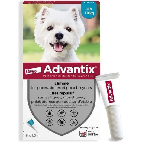 ADVANTIX 6 pipettes antiparasitaires - Pour petit chien de 4 a 10kg