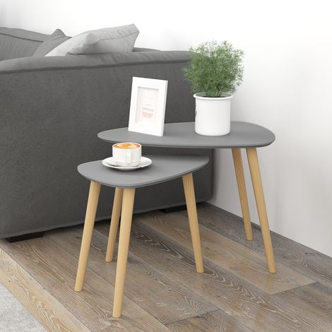 Ensemble Tables Appoint Nidification Pieds Bois Gris Naturel 44,5x28,5x40cm 59,5x39,5x45cm