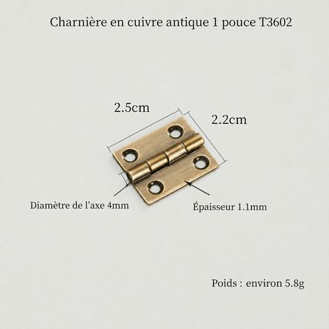 Charnière en laiton bronze antique 1 pouce avec âme en cuivre 1 bronze 2,5 × 2,2 × 0,11 cm 6 g – Livraison gratuite