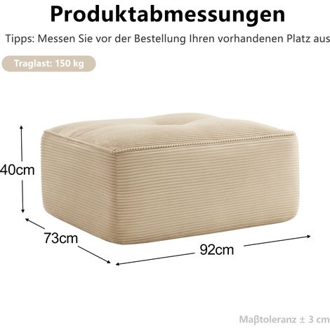 Ottoman Cordelia en velours côtelé beige, pouf élégant et confortable, parfait pour salon ou chambre, repose-pieds moderne, tissu doux et durable (1/5)