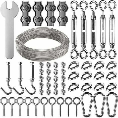 30m Corde en Acier Inoxydable à Suspendre Kit,2mm Câble en acier inoxydable revêtu avec Tendeur et Crochets,pour Suspension Lumineuse,plante grimpante,corde a linge,rideau pergola,rambarde. (1/5)