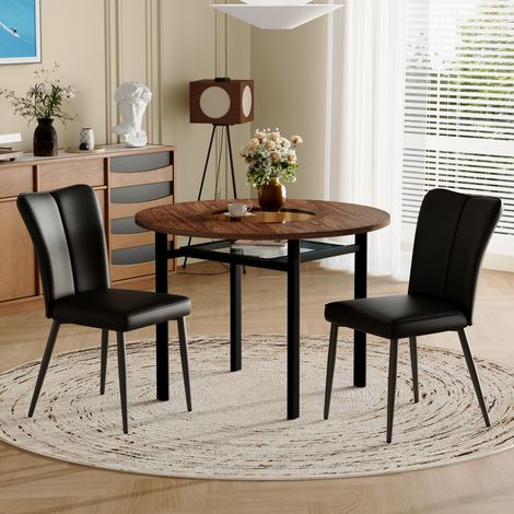 MEUBLIV Conjunto de mesa redonda 100 cm marrón/negra con estante de vidrio, 2 plazas (1/5)