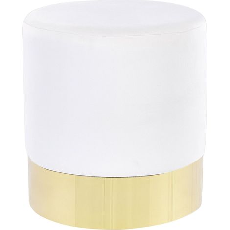 Pouf in velluto bianco e oro ⌀ 39 cm SOPHIA (1/5)