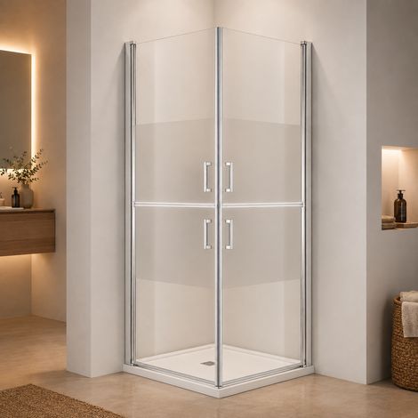 Porte de douche avec demi-portes pivotante sablée - 90 cm (1/4)