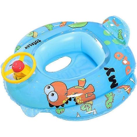 Bouée gonflable à motif sirène avec volant et klaxon, pour les enfants à utiliser dans la piscine pendant l'été.-AquaForge (1/5)