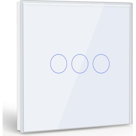 Interruptor táctil de control único de 3 posiciones, interruptor de luz blanco con pantalla LED - no requiere cable neutro, blanco (1/5)
