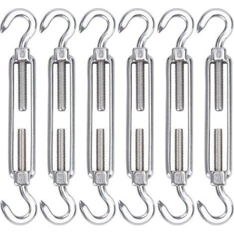 M5 Tendeur Cable Acier Inoxydable, Lot de 6 Tendeur de Fil Crochet et Crochet Réglable Heavy Duty Tension Hook & Hook pour Corde Cable Fil à Linge, Grillagefor Sun Shade Installation,de