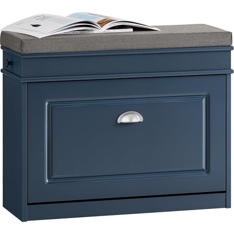 Sobuy – Meuble à chaussures FSR78B – Rangement entrée avec 2 abattants, 1 tiroir, crochet – Dimensions L55xP24xH83 cm – Bleu foncé en MDF