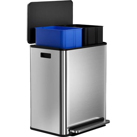 Poubelle, Double Compartiment, Design en Acier Inoxydable, Argent (1/2)