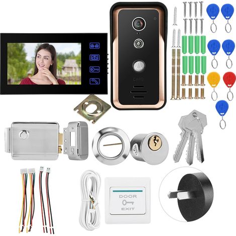 Interphone vidéo filaire 7 pouces avec caméra RFID IR, serrure électrique et moniteur, 100-240V (AU) (1/5)