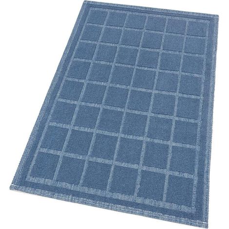 Tappeto Cotone Bagno Cucina Camera Letto Trama 3D Morbido Pastello Lavabile 100% Made In Italy Blu - 60x100 cm